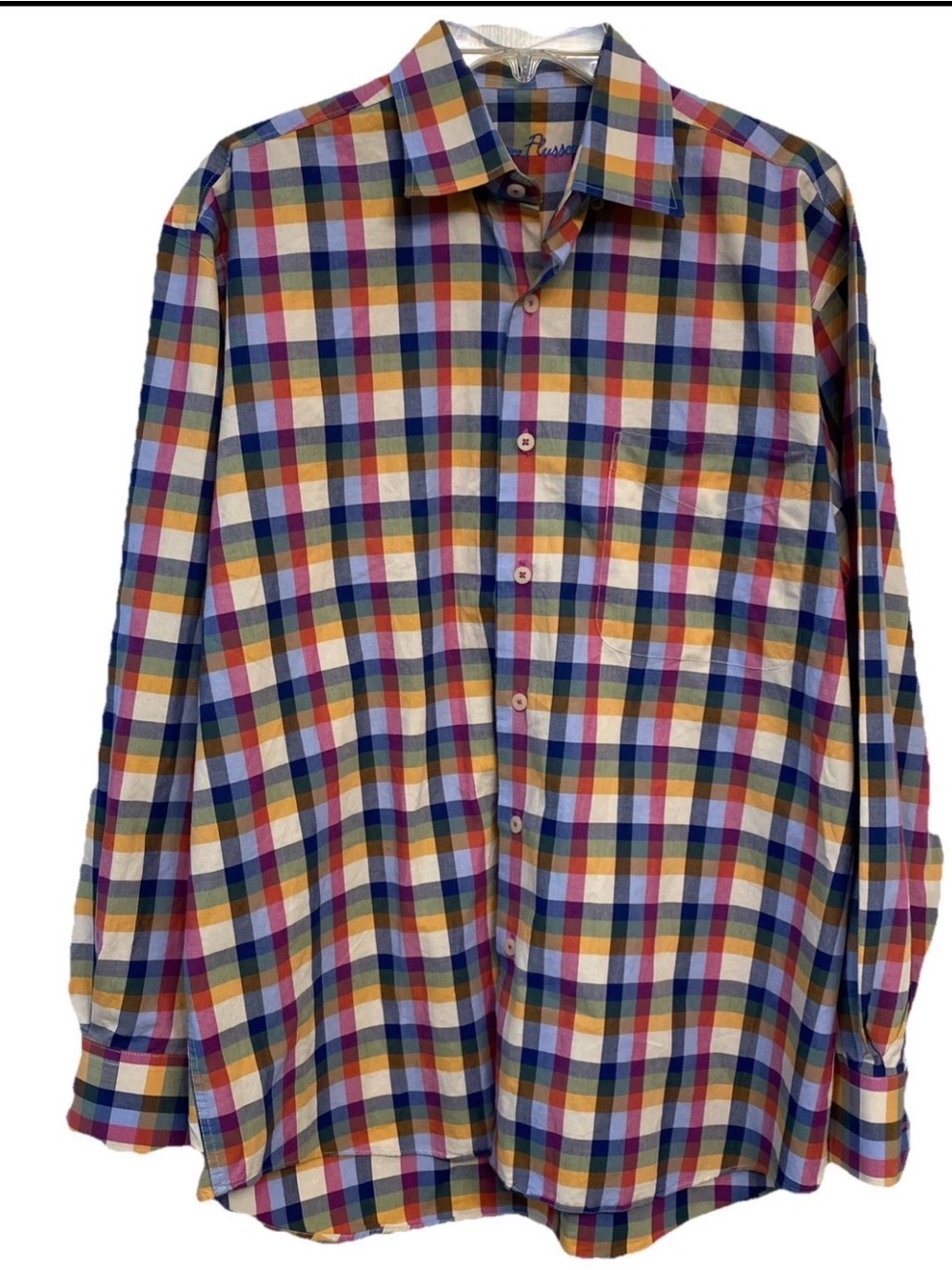 Alan Flusser Shirt Men's Sz M Medium Colorful Plaid Button Down Long Sleeve